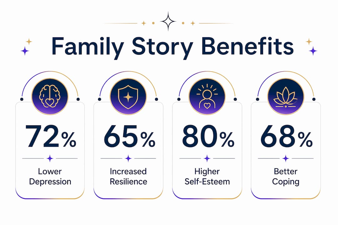 Infographic showing key psychological benefits of family stories