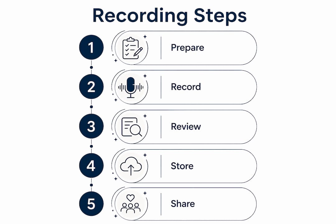 Infographic showing five steps of voice recording process