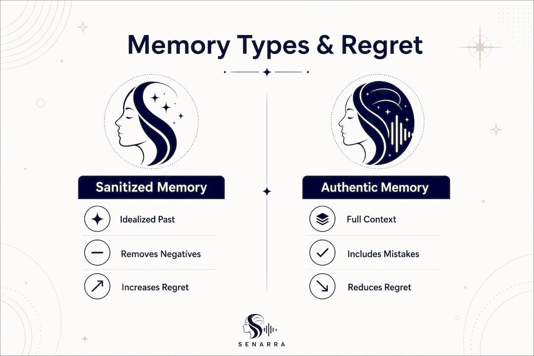 Infographic comparing sanitized vs authentic memory effects