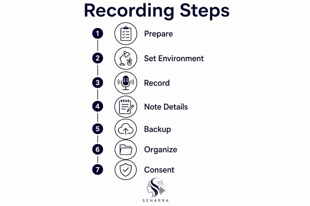 Infographic illustrating steps to record audio memories
