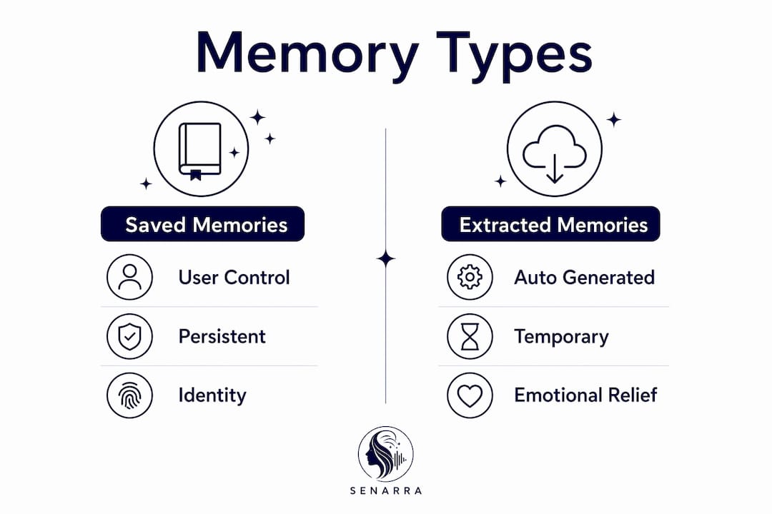Infographic comparing saved and extracted memory types