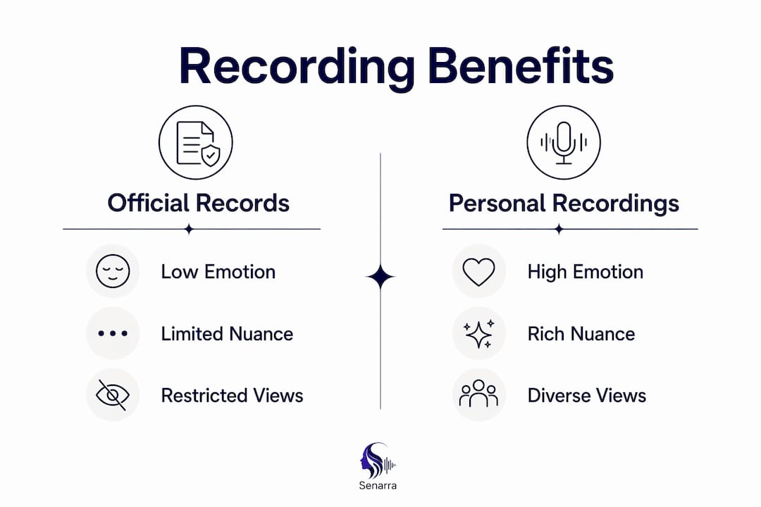 Infographic comparing official records versus personal recordings