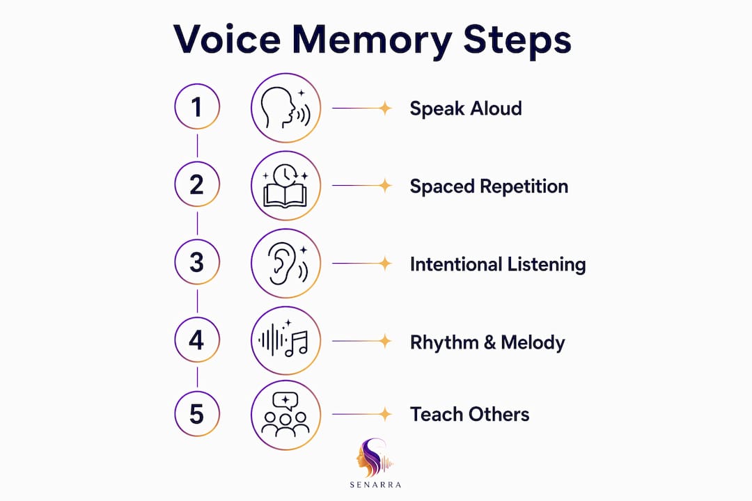 Infographic showing voice memory improvement steps
