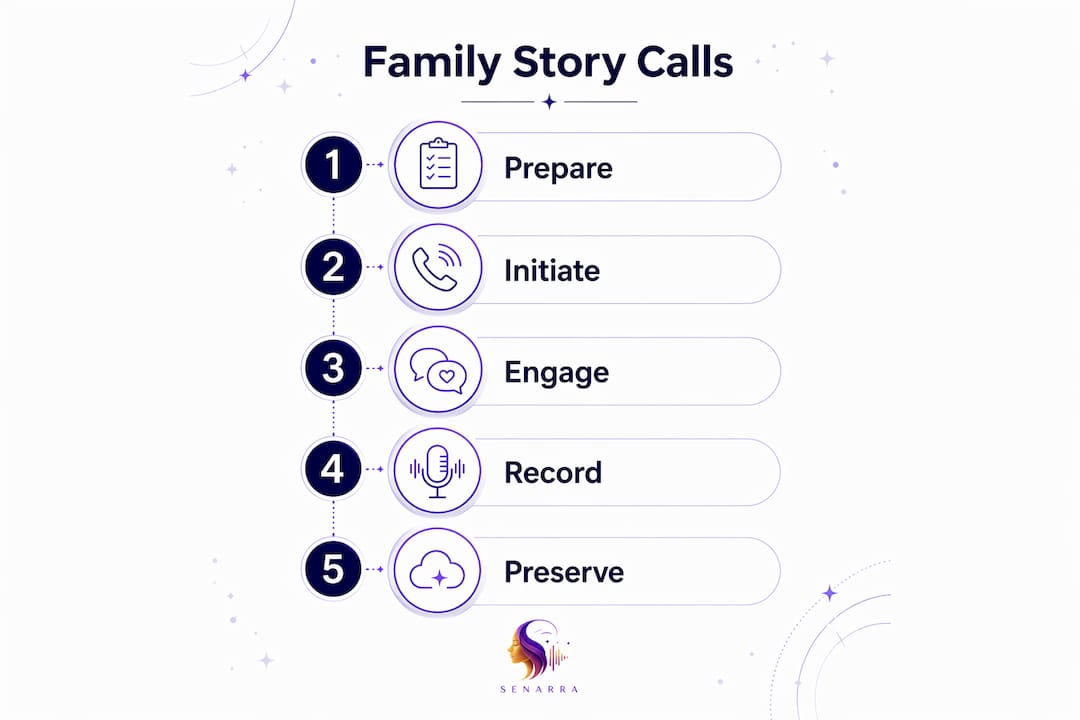 Infographic showing steps for family phone call storytelling