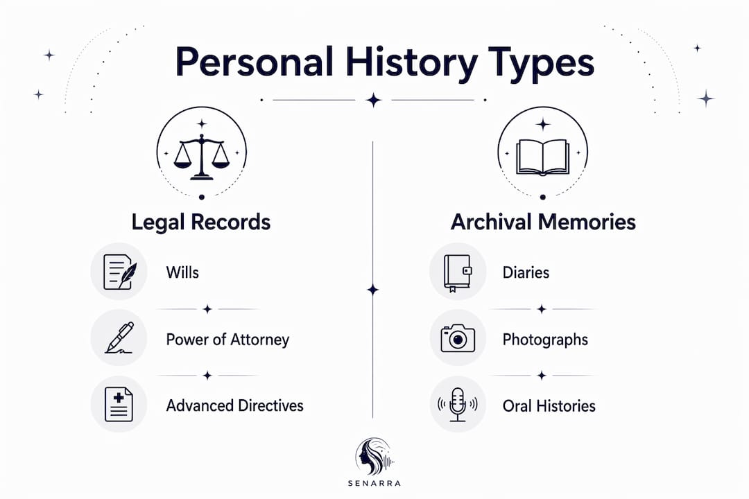 Infographic comparing legal records and archival memories