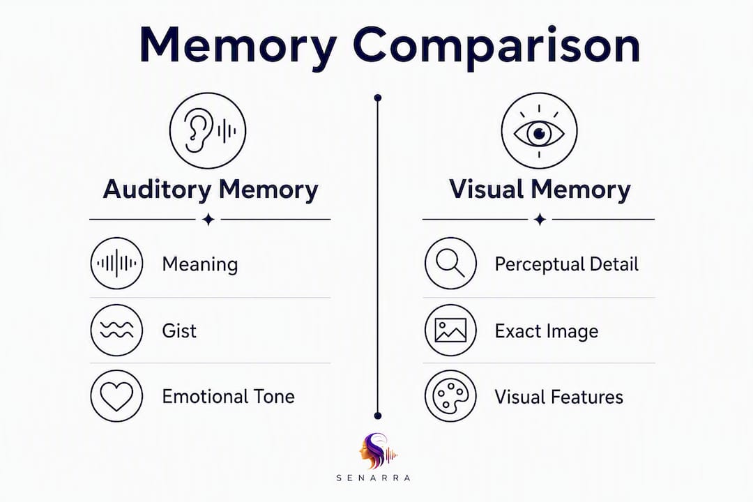 Infographic comparing auditory and visual memory