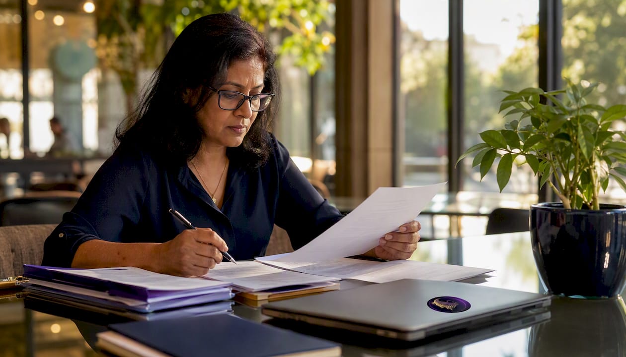 Woman reviewing estate planning documents