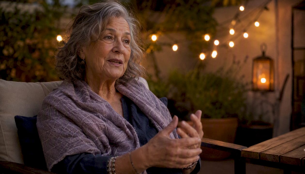 Elderly parent speaking with gentle emotion
