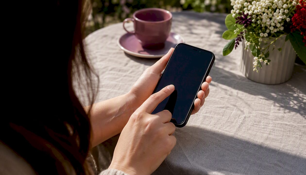 Hands exporting voicemail on smartphone